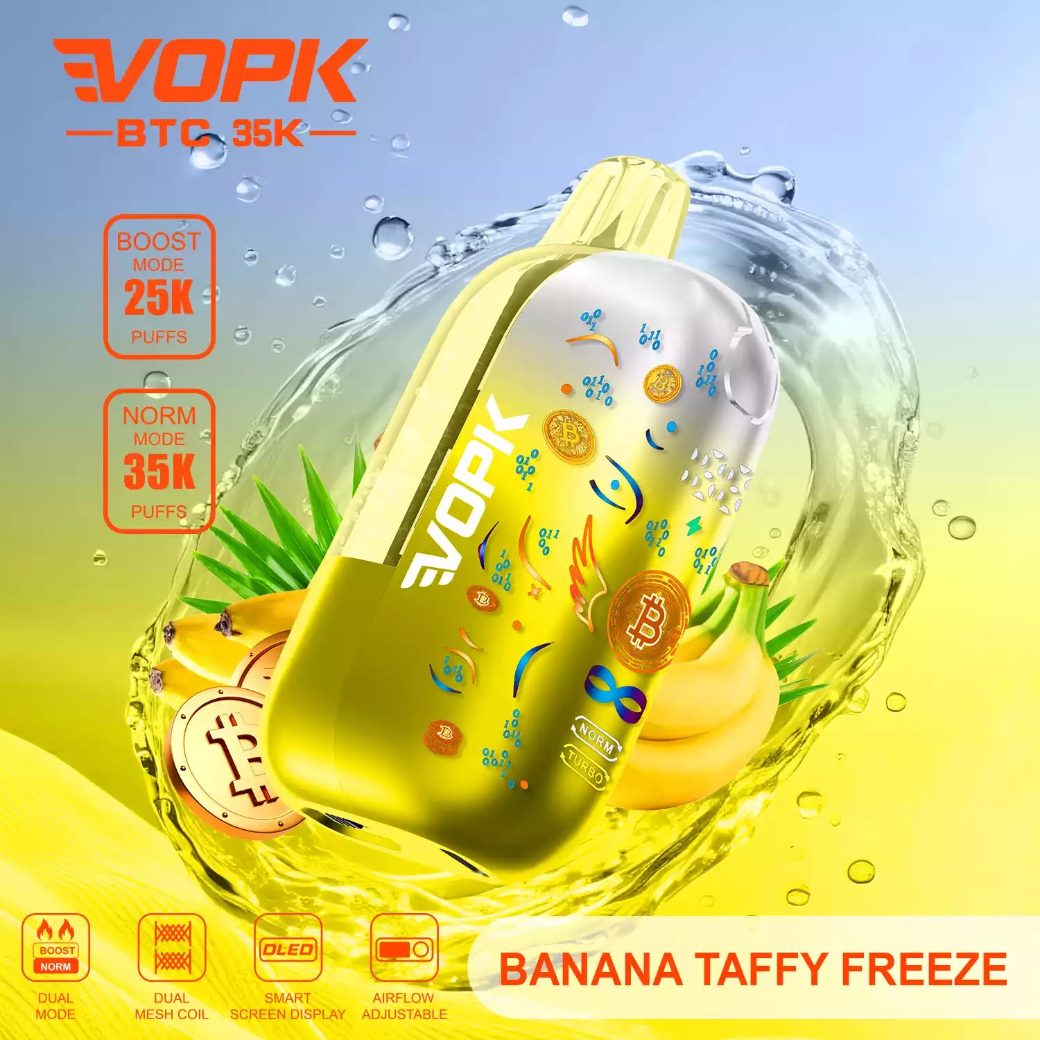 VOPK BTC 35K | smart screen, 35000 puffs, dual mesh, adjustable airflow,  bulk disposable vape