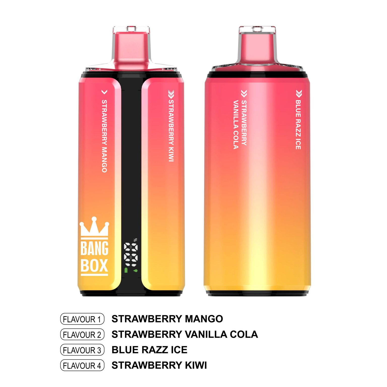 Bang Box 160K | 4-in-1 160000 puffs, quad taste, 1.0Ω mesh coil, LCD  display, 0%-5% strength, rechargeable bulk disposable vape
