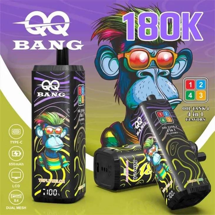 QQ BANG 180000 | 4-in-1 quad taste, 180000 puffs, monkey design, bulk disposable  vape