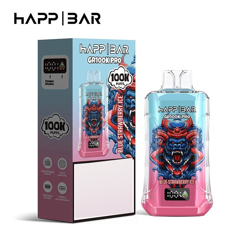 100000 puffs disposable vape Happ Bar GR100K Pro | puffs, 56ml, mesh coil, 15 options, bulk Choose Flavor:Blueberry Peach Ice green glitter Don't start, but if