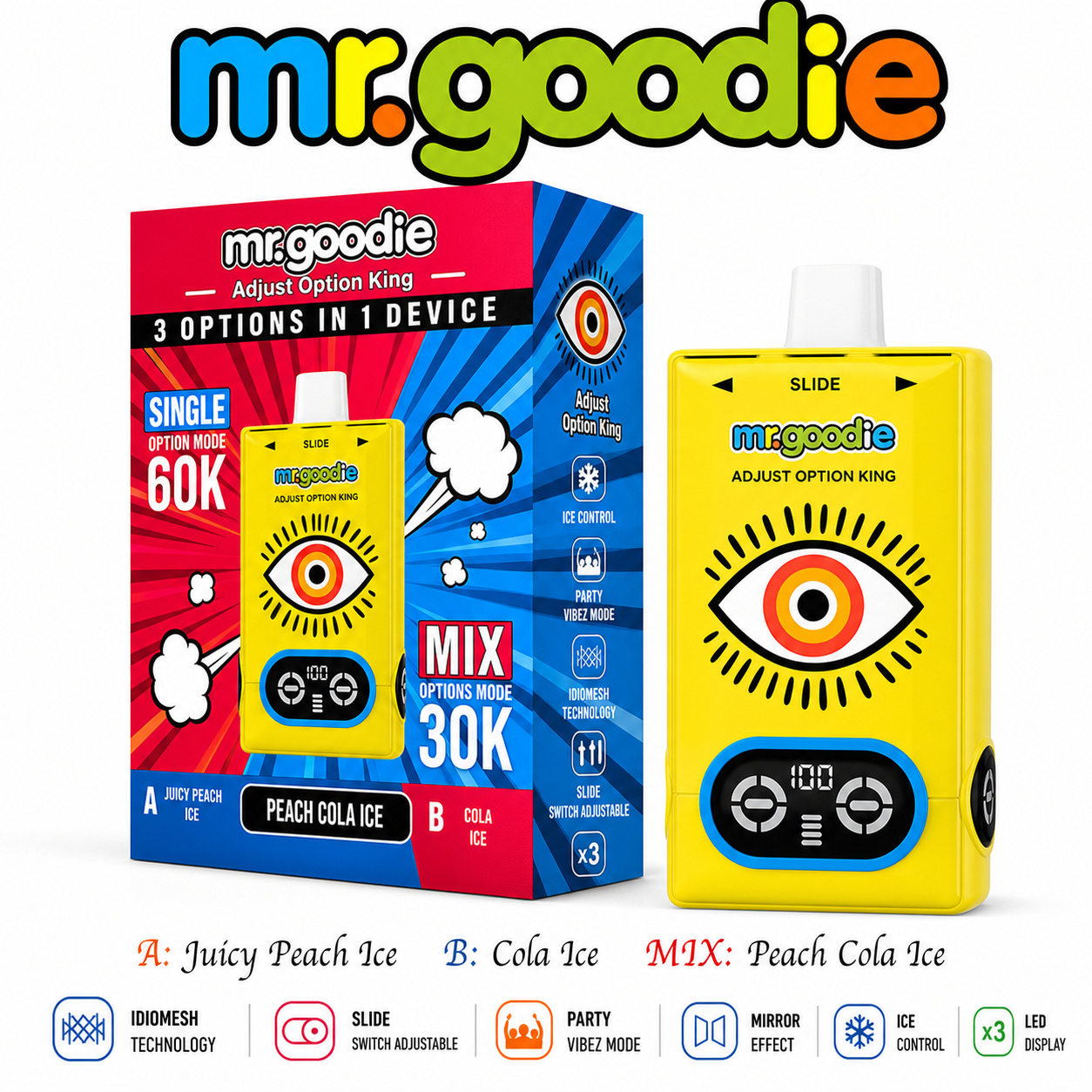 adjust vapes discount code Mr.Goodie option King 60000 Puffs | triple option bulk disposable vape Colour:G5 Lemon Green 15000 vape DRAGON DRINK | MO2000